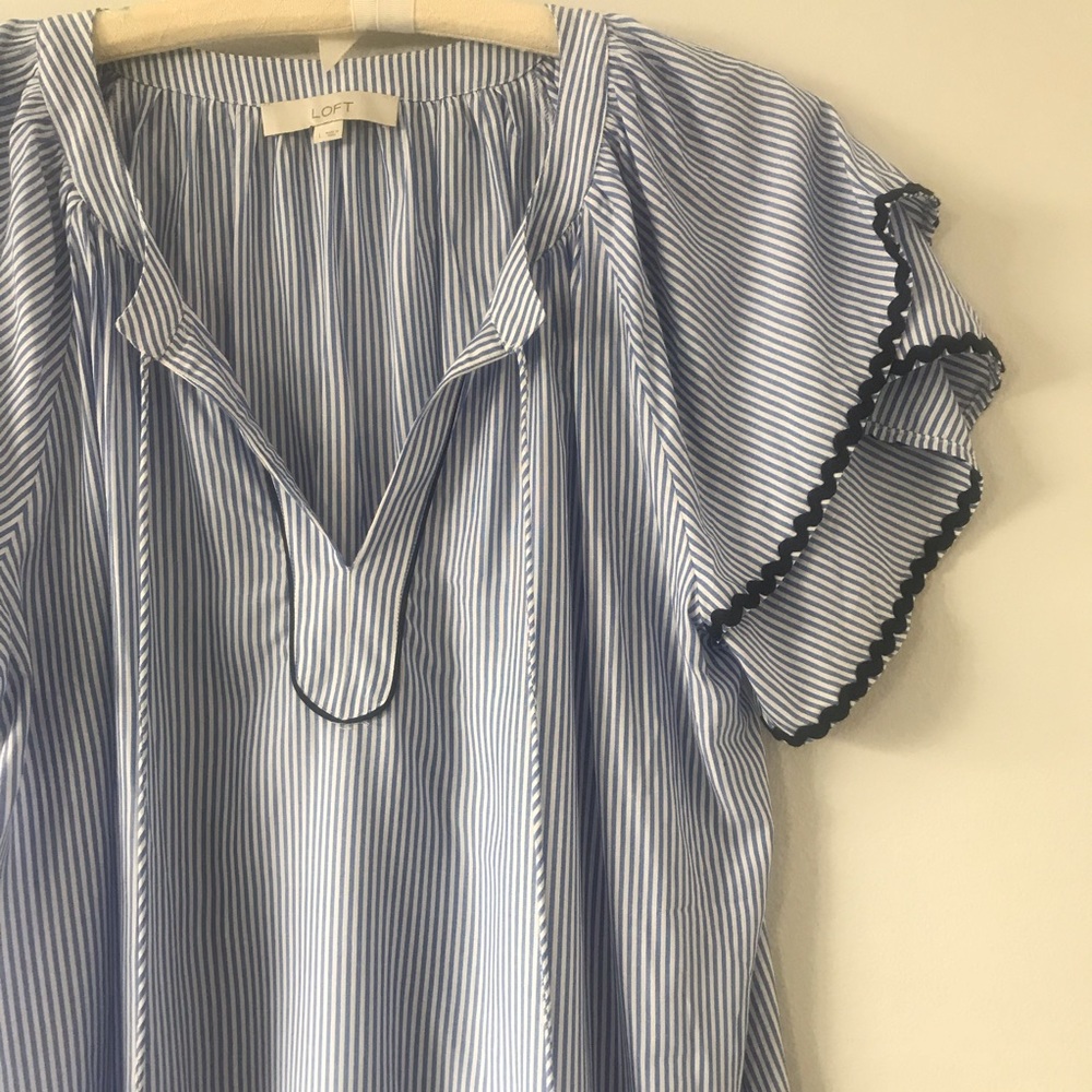 Striped Tassel Tie Flutter Sleeve Top - Light Blue - Picture 3 of 8